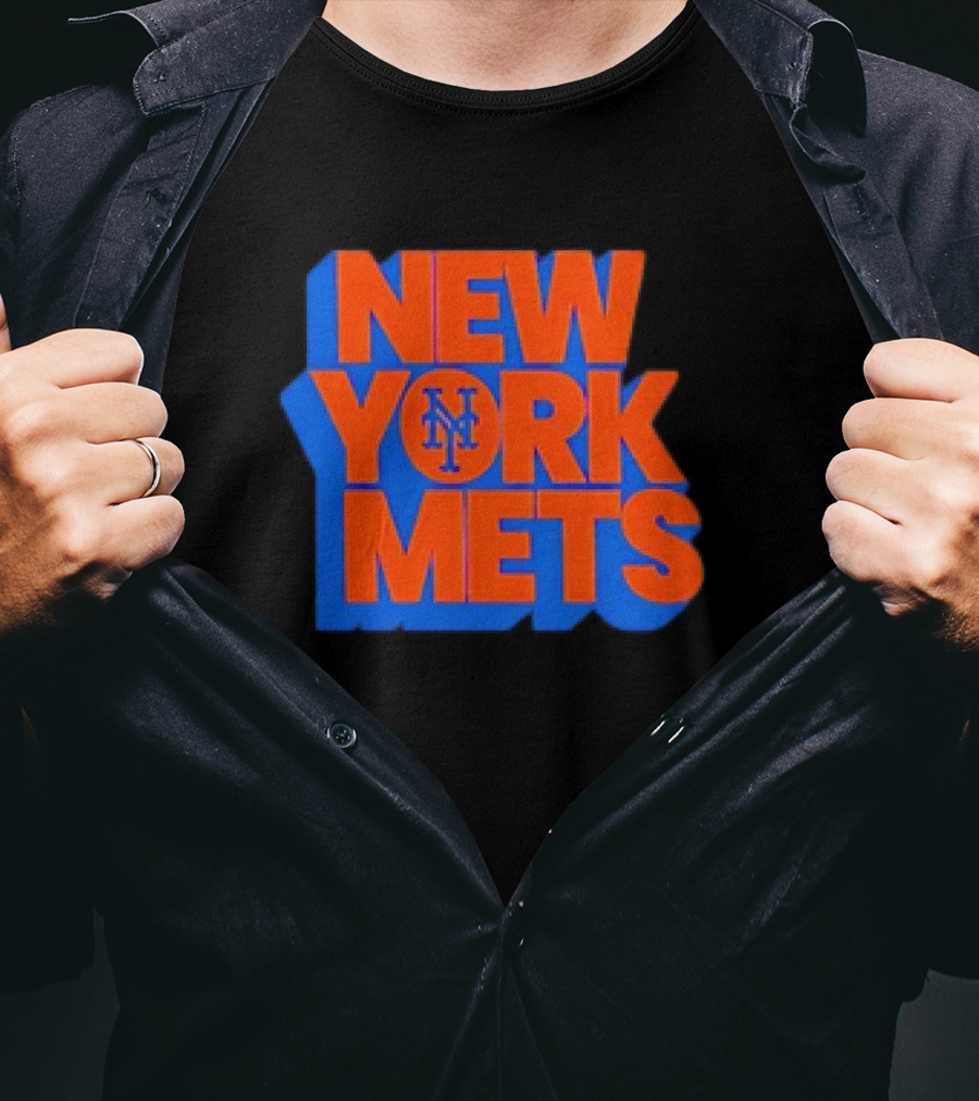 New York Mets Stacked Logo MLB Team Orange Blue T-Shirt