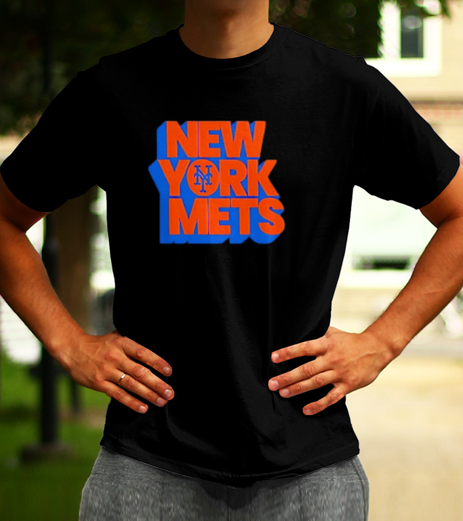 New York Mets Stacked Logo MLB Team Orange Blue T-Shirt