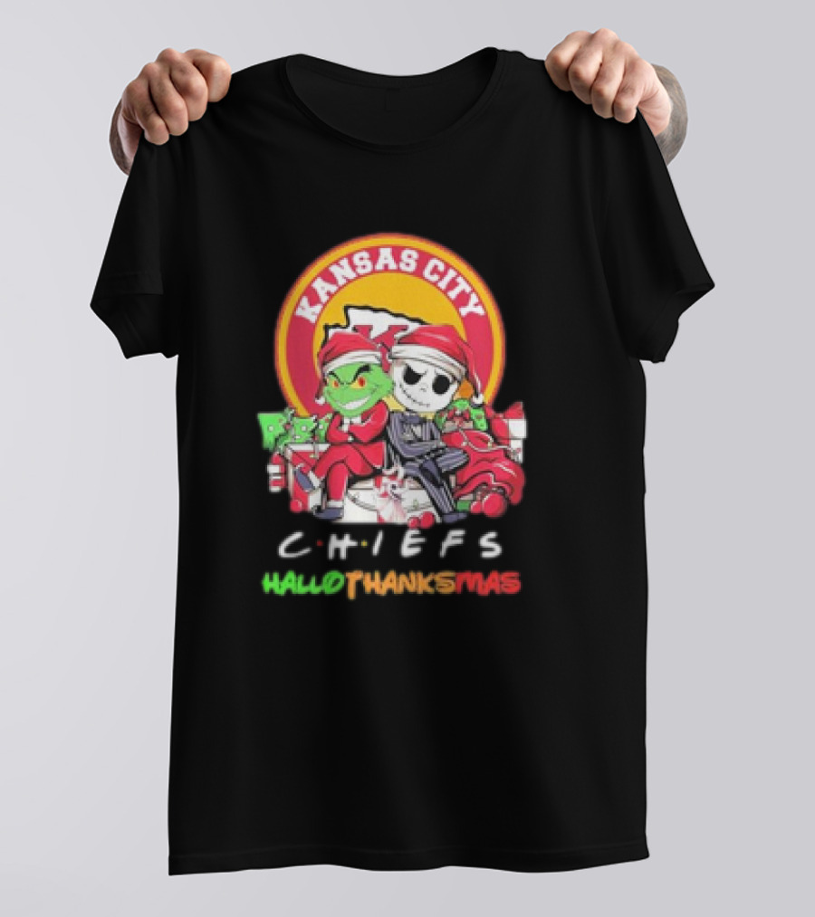 Kansas City Chiefs Santa Grinch Jack Skellington Hallothanksmas T-Shirt