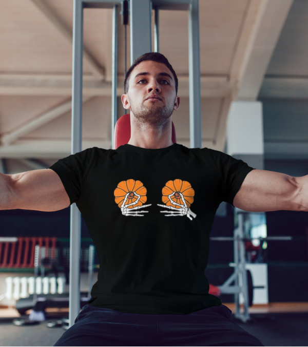 Skeleton Hands Holding Orange Pumpkins Halloween T-Shirt