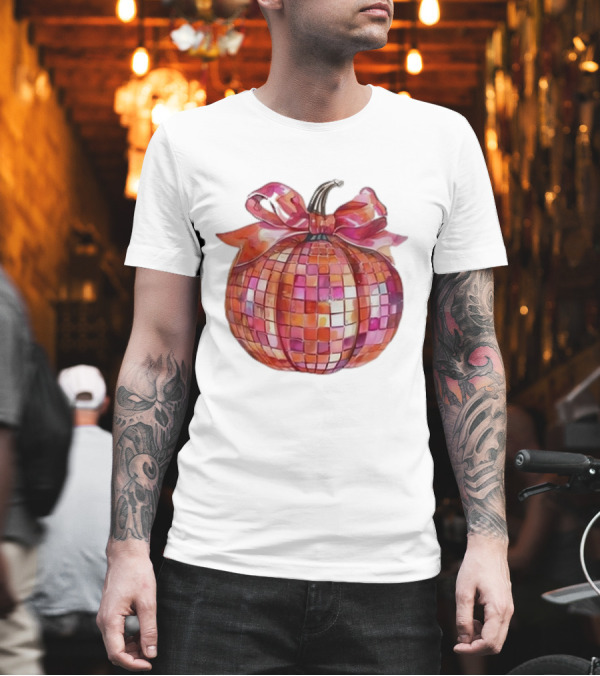 Retro Coquette Mosaic Bow Pumpkin T-Shirt