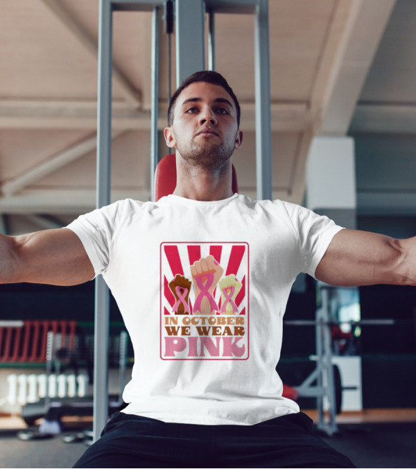 In October We Wear Pink Raised Fist Retro Vintage T-Shirt