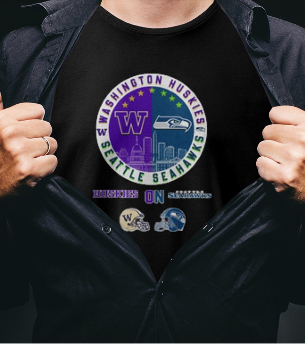 Washington Huskies Seattle Seahawks Huskies On Seattle Sundays T-Shirt