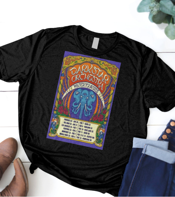Dark Star Orchestra Winter Tour 2025 Psychedelic Elephant And Roses With Tour Dates In U.S. Cities T-Shirt