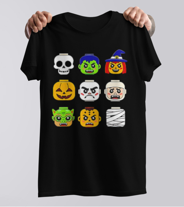 Halloween Building Brick Heads Pumpkin Ghost Zombie Witch Mummy Boys T-Shirt