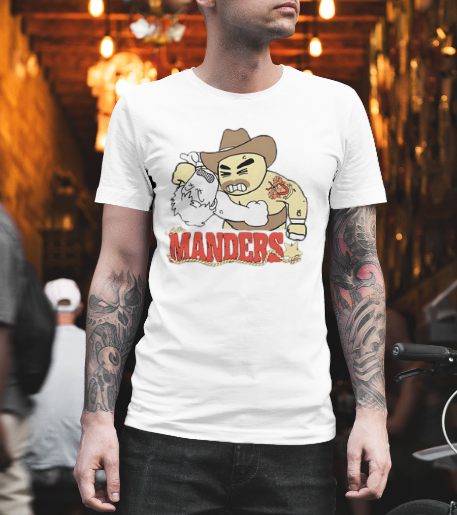 Manders Cartoon Cowboy Punching Drawing T-Shirt