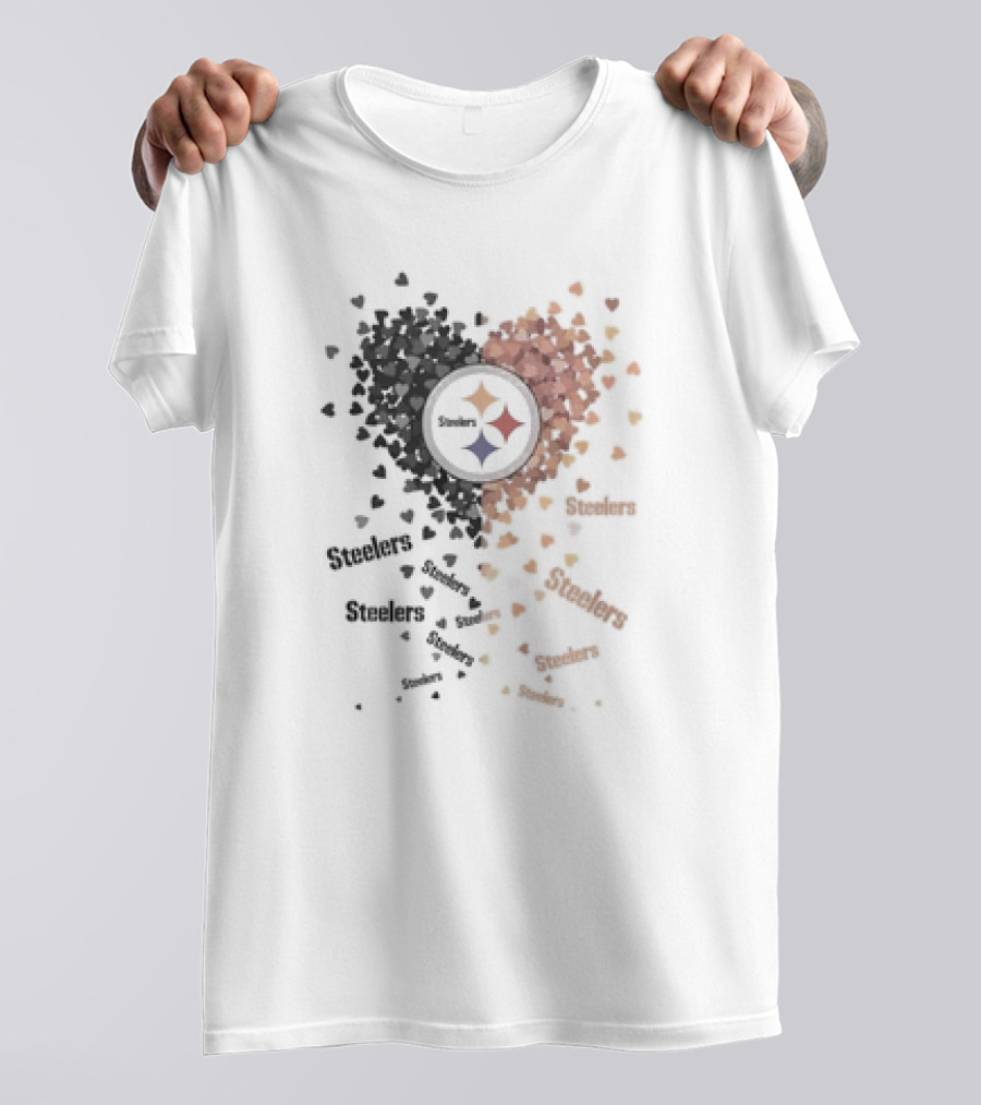Pittsburgh Steelers Heart Logo With Black And Gold Steelers Text And Hearts T-Shirt