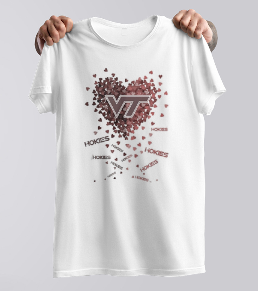 VT Hokies Heart With Falling Hokies Text T-Shirt