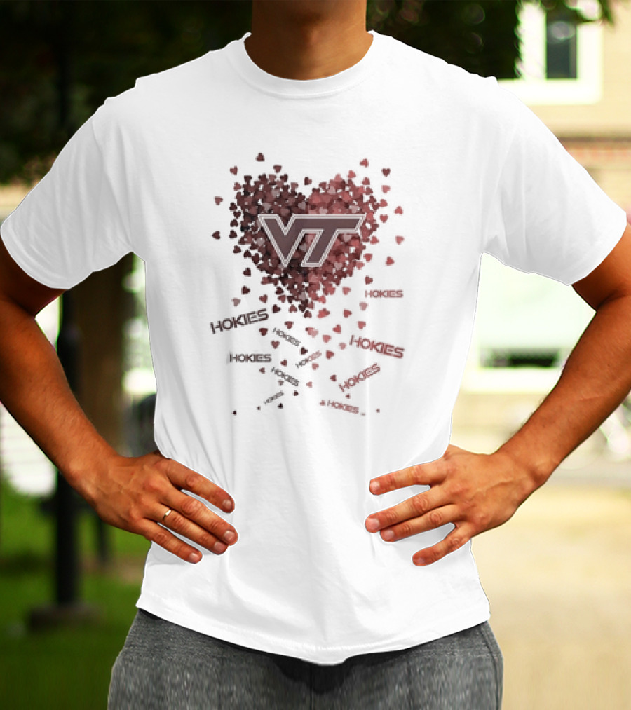 VT Hokies Heart With Falling Hokies Text T-Shirt