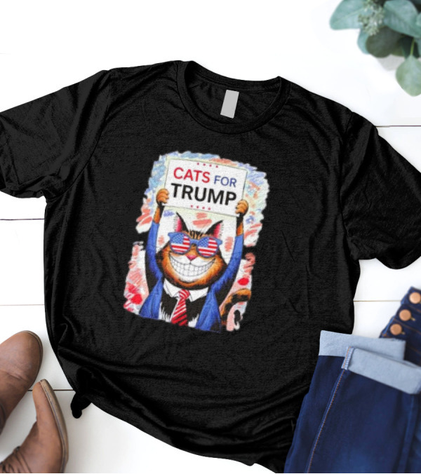 Cats For Trump 2024 Kittens And Ducks US Flag T-Shirt