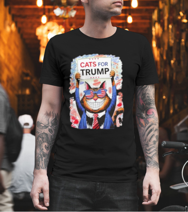 Cats For Trump 2024 Kittens And Ducks US Flag T-Shirt