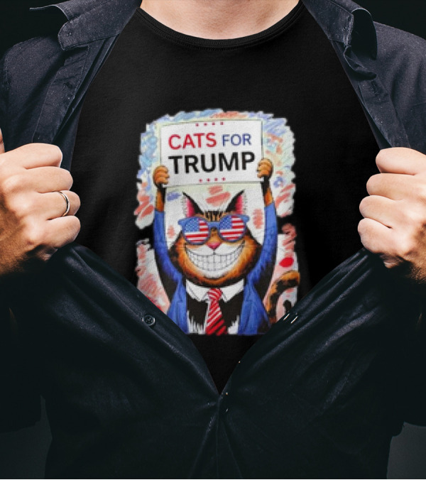 Cats For Trump 2024 Kittens And Ducks US Flag T-Shirt