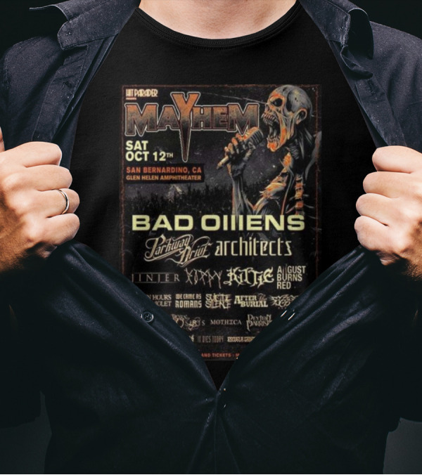 Mayhem Fest 2024 Featuring Bad Omens, Parkway Drive, Architects On October 12th At Glen Helen Amphitheater San Bernardino CA T-Shirt