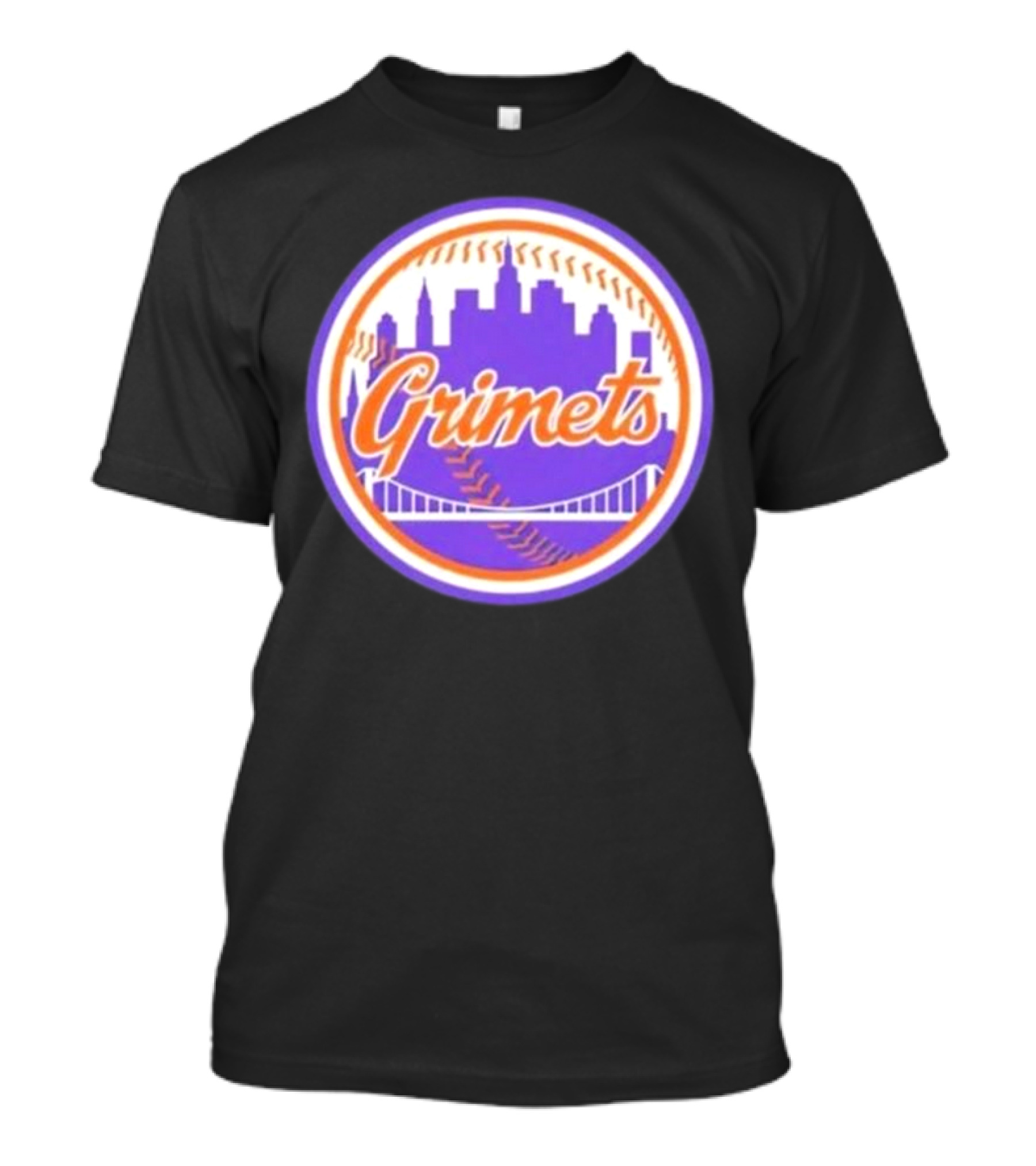 Grimets Ny Mets Skyline Purple Baseball Circle T-Shirt