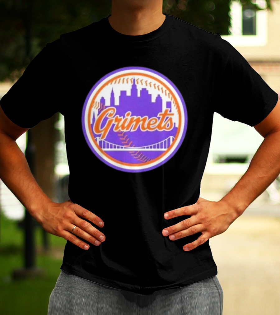Grimets Ny Mets Skyline Purple Baseball Circle T-Shirt