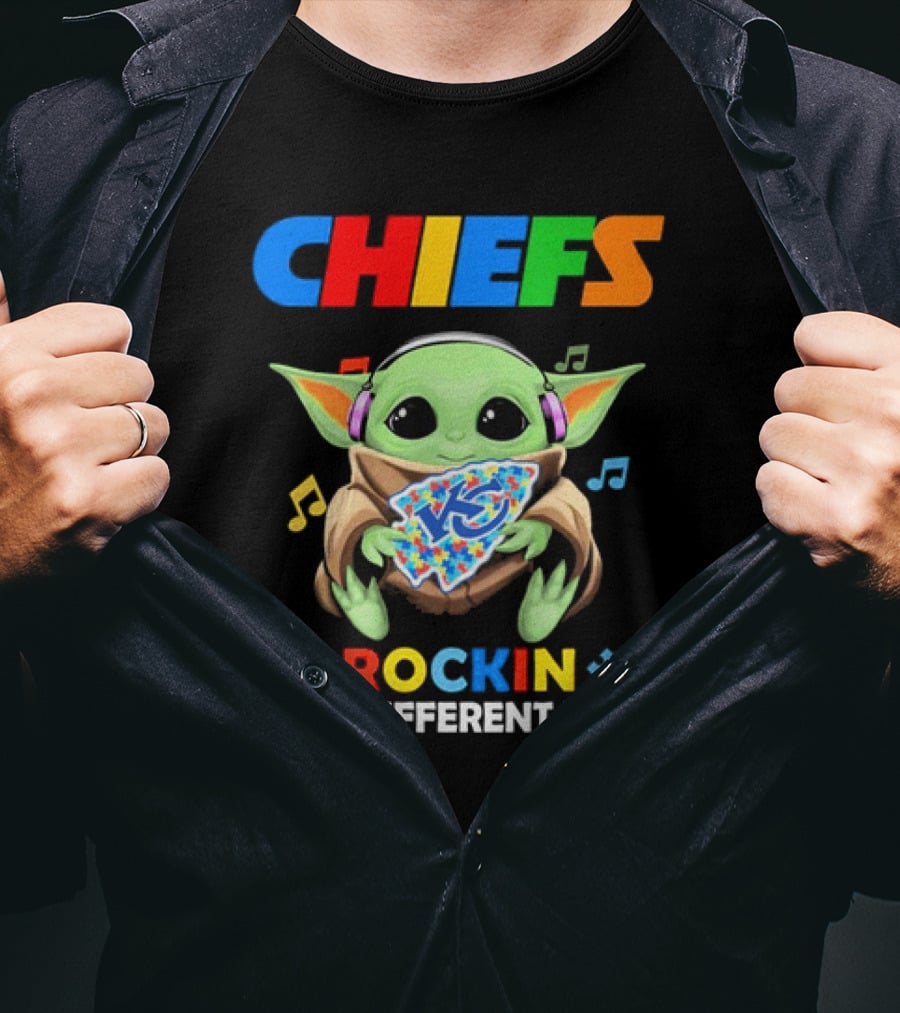 Kansas City Chiefs Baby Yoda Rockin Autism Tune T-Shirt
