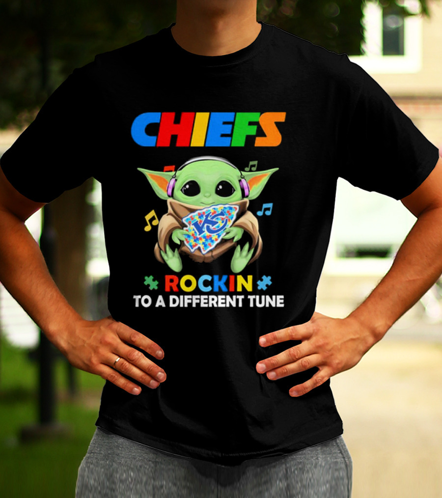 Kansas City Chiefs Baby Yoda Rockin Autism Tune T-Shirt