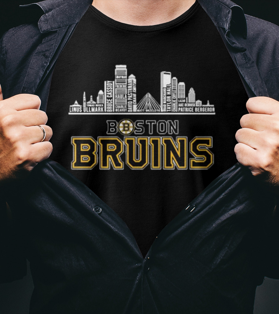 Boston Bruins Patrice Bergeron Taylor Hall Linus Ullmark Skyline T-Shirt