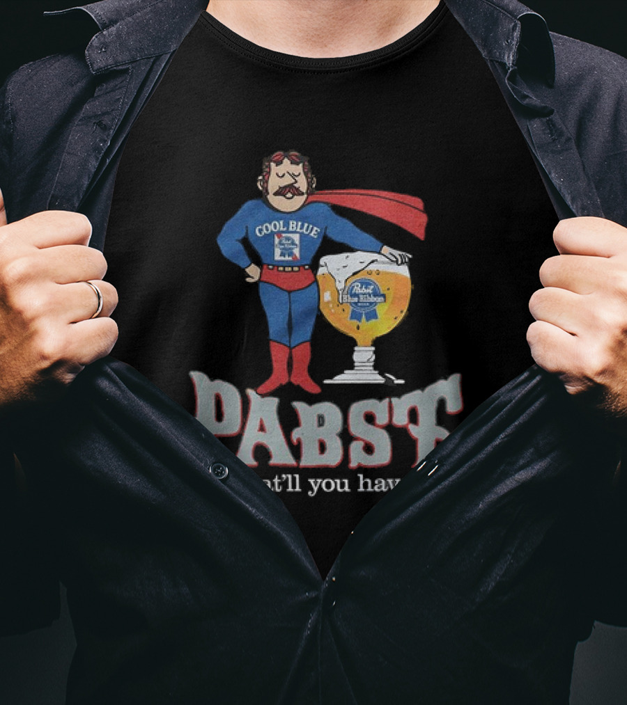 Cool Blue Pabst Superhero With Beer What’ll You Have T-Shirt