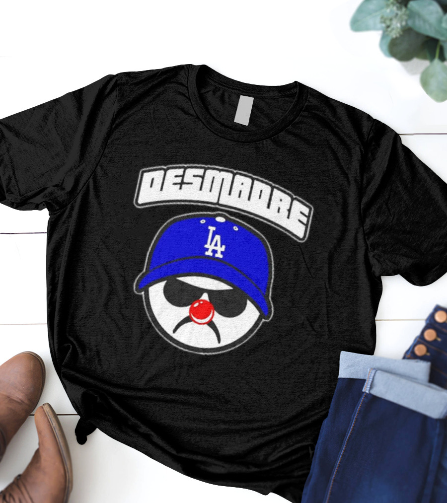 Desmadre LA Dodgers Blue Hat Clown Nose Face T-Shirt
