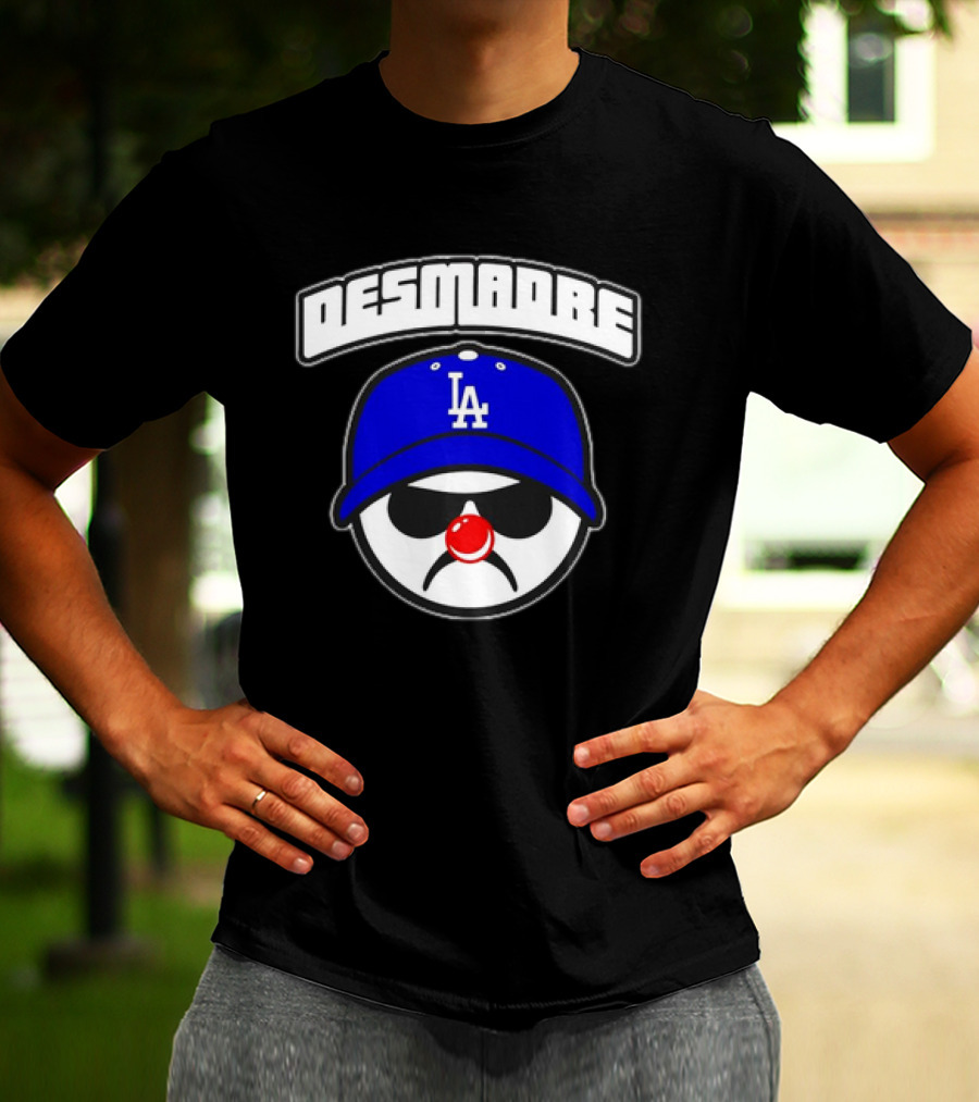 Desmadre LA Dodgers Blue Hat Clown Nose Face T-Shirt