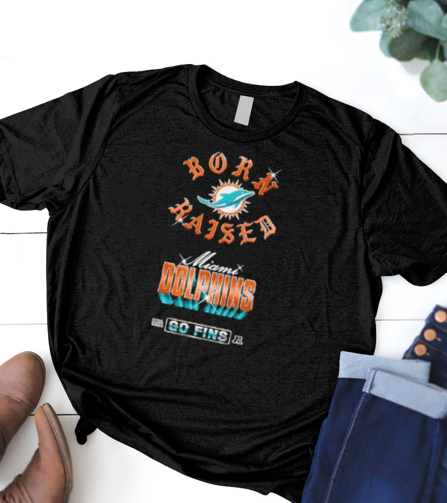 Miami Dolphins NFL Born Raised Go Fins Chrome Rocker T-Shirt