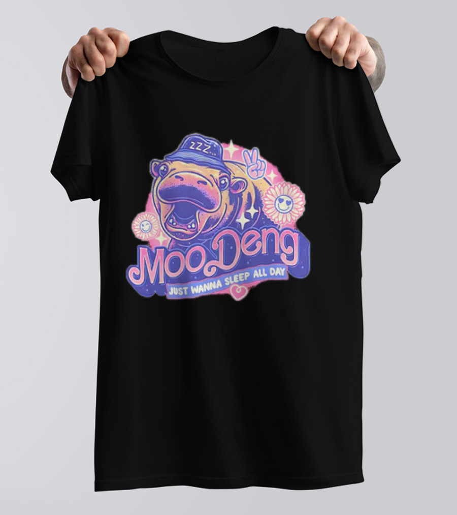 Moo Deng The Hippopotamus Peaceful Sleep ZZZ Just Wanna Sleep All Day T-Shirt