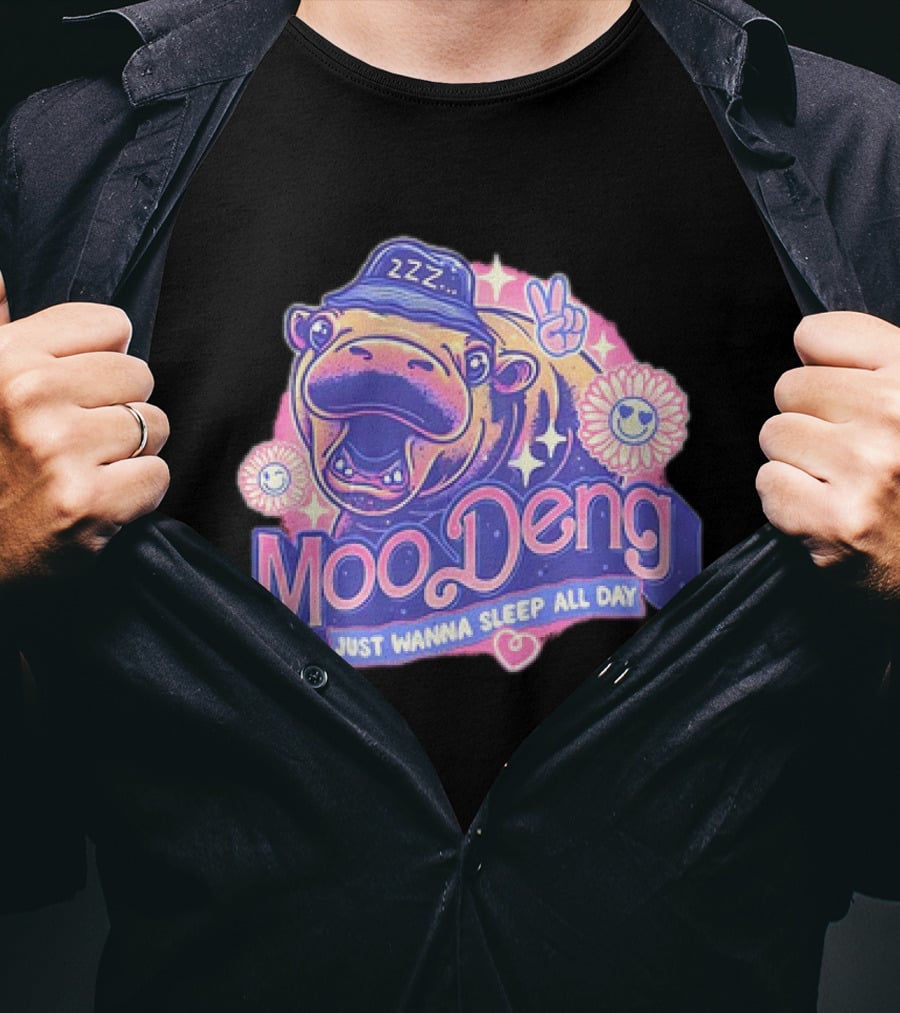 Moo Deng The Hippopotamus Peaceful Sleep ZZZ Just Wanna Sleep All Day T-Shirt