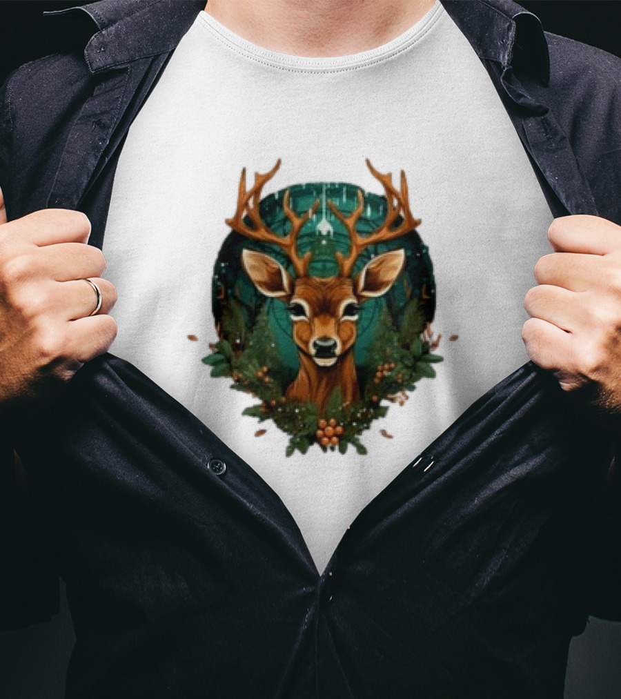 Kids Christmas Deer Forest Scene T-Shirt