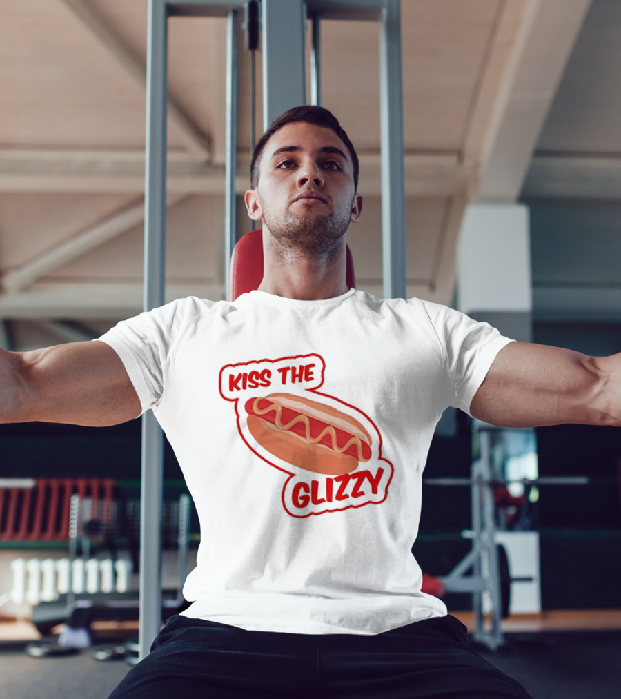 Kiss The Glizzy Hot Dog Bold Text With Mustard And Ketchup T-Shirt