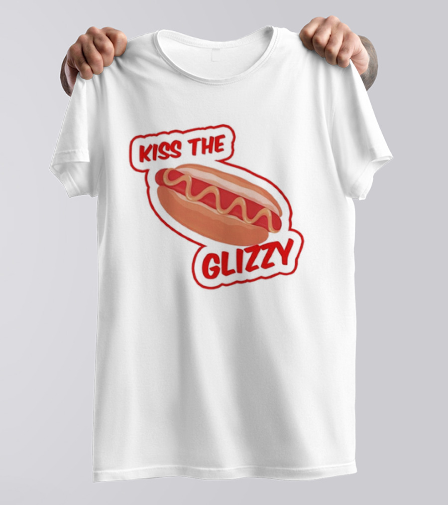 Kiss The Glizzy Hot Dog Bold Text With Mustard And Ketchup T-Shirt