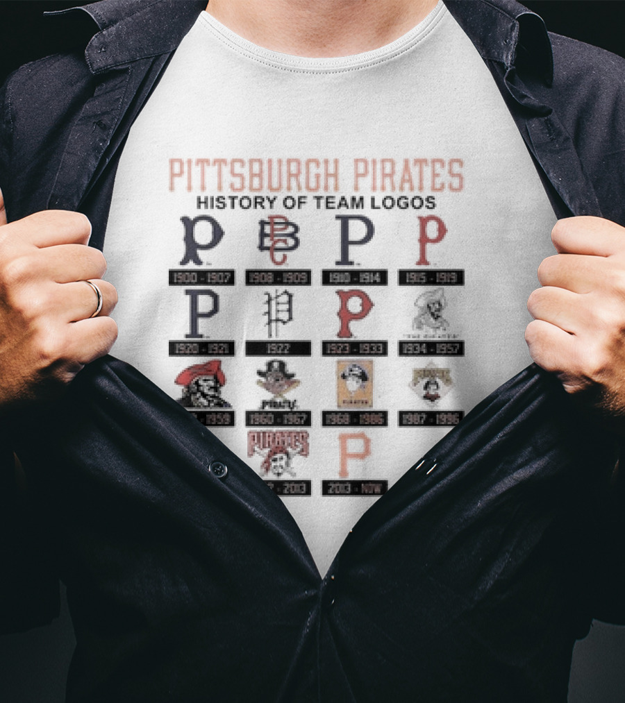 Pittsburgh Pirates History From 1900 To Now Showcasing Iconic Team Logo Evolution T-Shirt