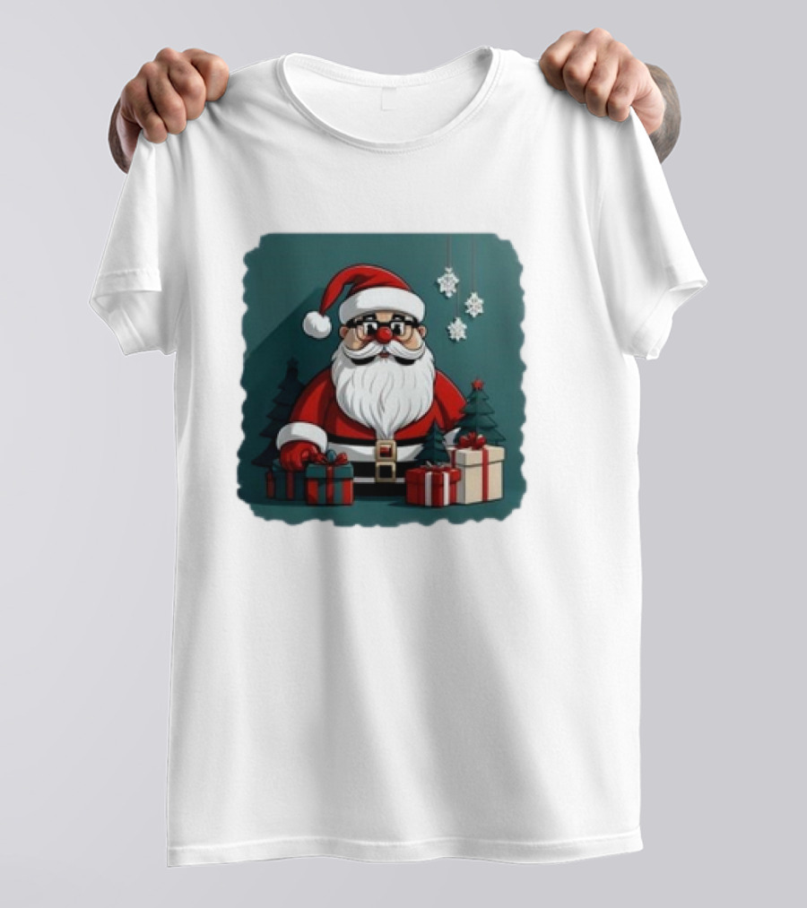 Santa Claus With Snowflakes And Presents Christmas Holiday Scene T-Shirt