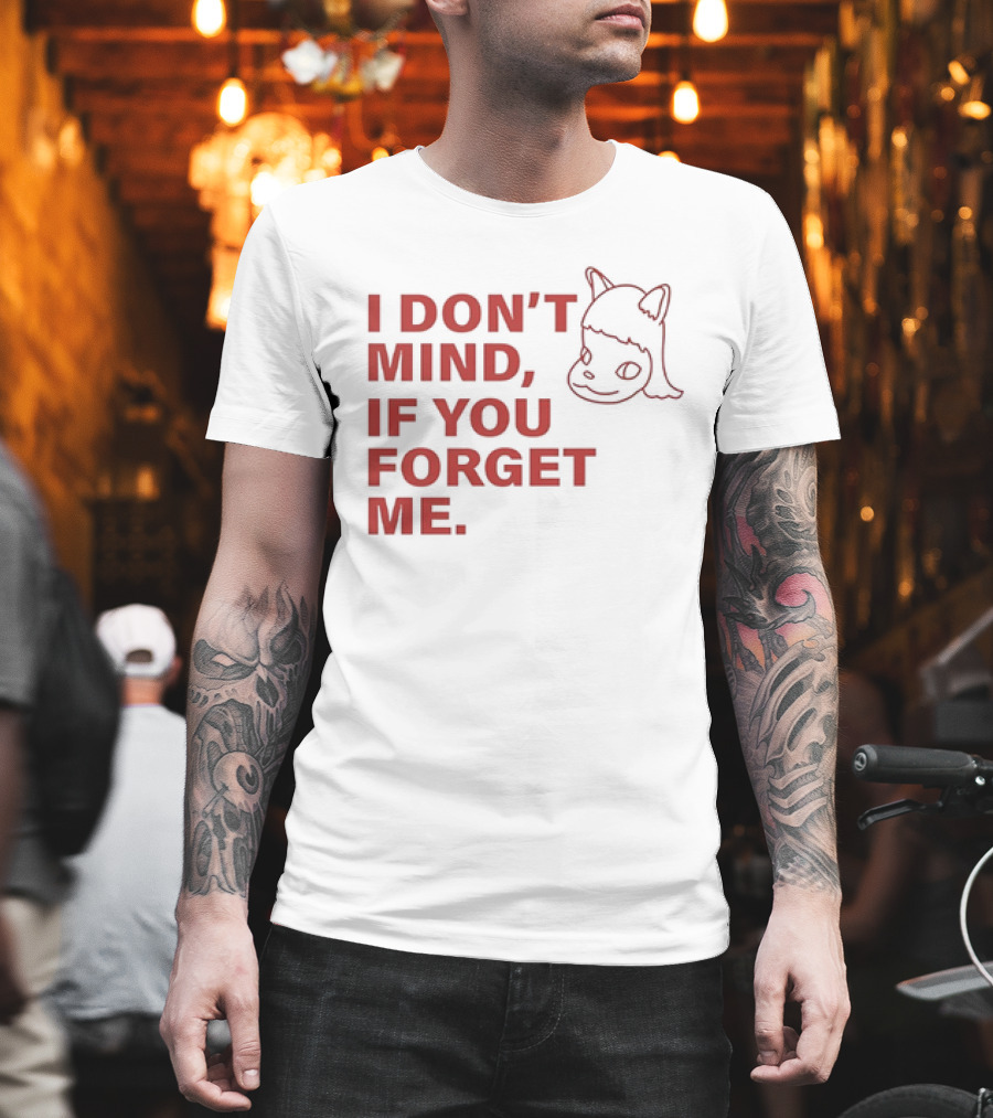 Yoshitomo Nara I Don’t Mind If You Forget Me Red Text With Character Drawing T-Shirt
