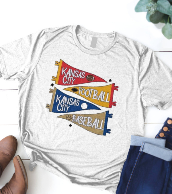 Kansas City Football And Baseball Pennants With Iconic Team Colors And Symbols T-Shirt