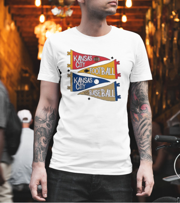 Kansas City Football And Baseball Pennants With Iconic Team Colors And Symbols T-Shirt