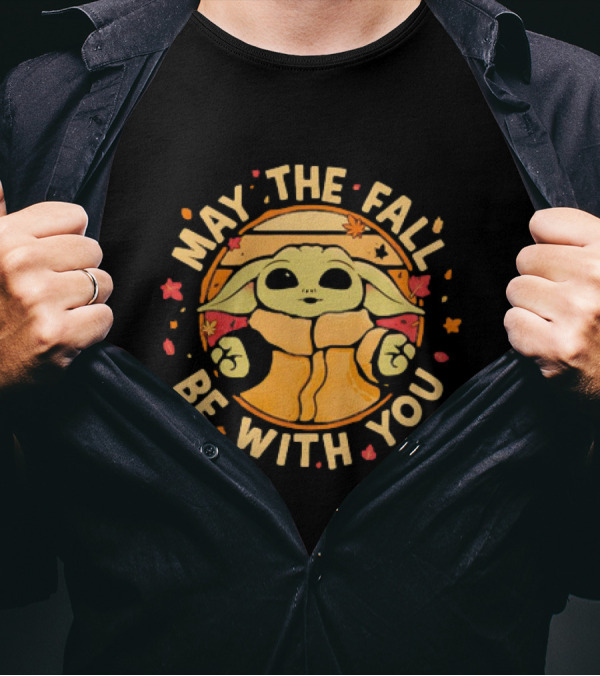 Grogu Autumn May The Fall Be With You Leaves Star Wars Mandalorian Baby Yoda T-Shirt