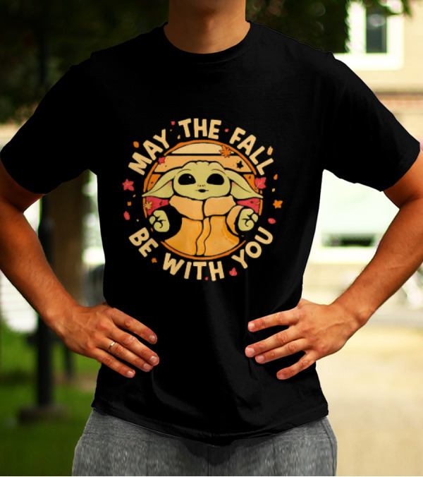 Grogu Autumn May The Fall Be With You Leaves Star Wars Mandalorian Baby Yoda T-Shirt