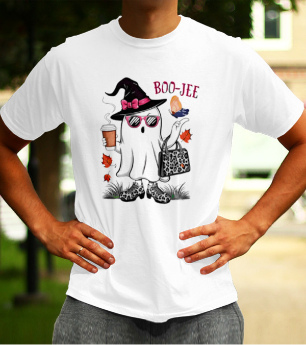 Boo Jee Leopard Ghost Fall Vibes With Hat And Coffee T-Shirt