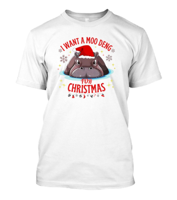 I Want A Moo Deng For Christmas Hippo Santa Hat Cute T-Shirt