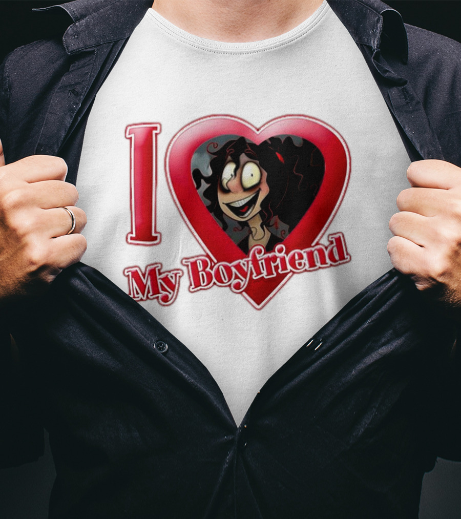 I Love My Boyfriend Heart Cartoon Face T-Shirt