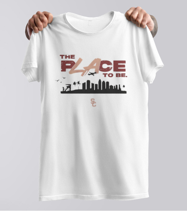 USC Trojans The Place To Be Skyline With SC Logo And Birds T-Shirt