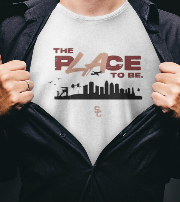 USC Trojans The Place To Be Skyline With SC Logo And Birds T-Shirt