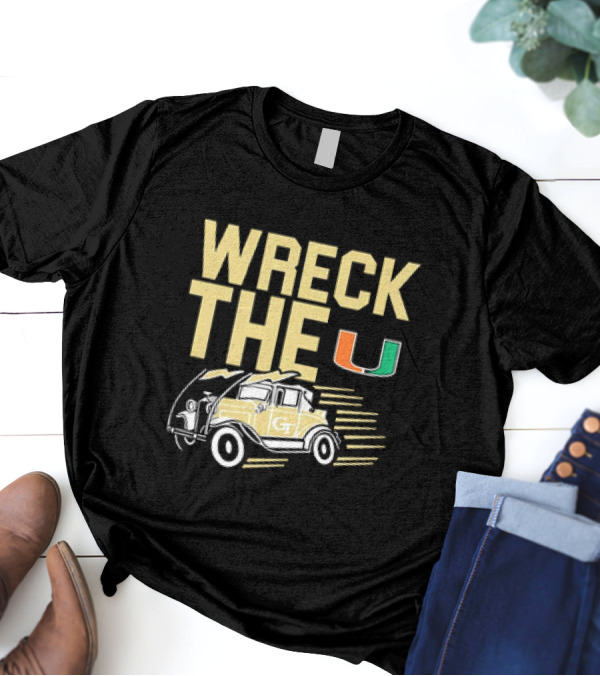 Wreck The U Georgia Tech Yellow Jackets GT Vintage Car Miami T-Shirt