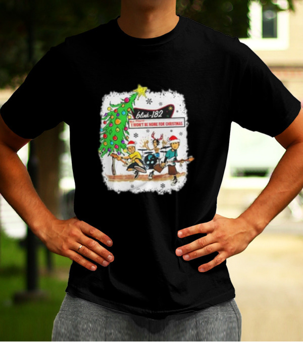 Blink-182 I Won’t Be Home For Christmas Snowflakes Tree Reindeer Band Playing T-Shirt