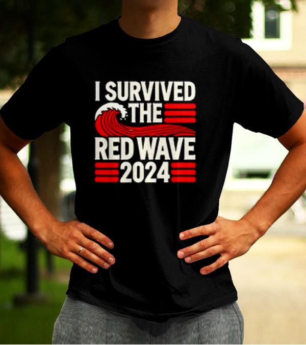 I Survived The Red Wave 2024 Retro Wave And Stripes T-Shirt