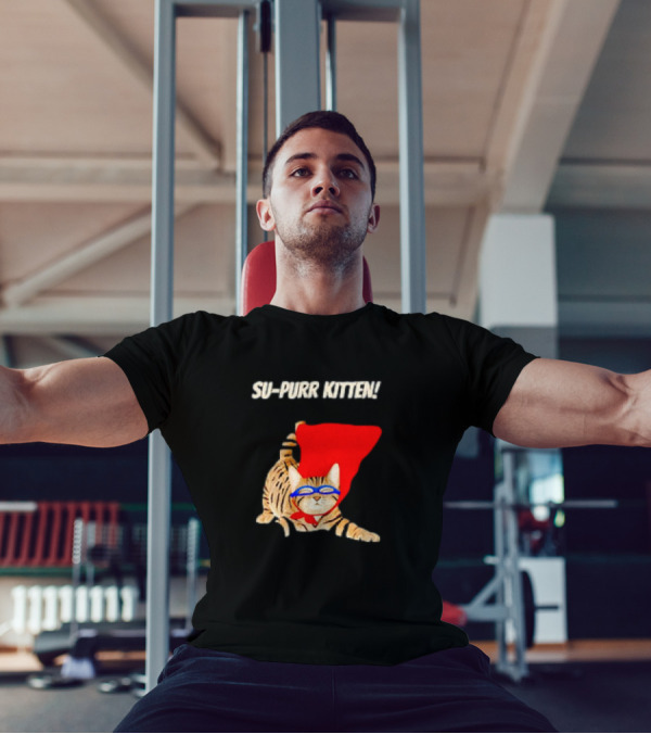 Su-Purr Kitten Cute Super Hero Cat Meme With Red Cape And Mask T-Shirt