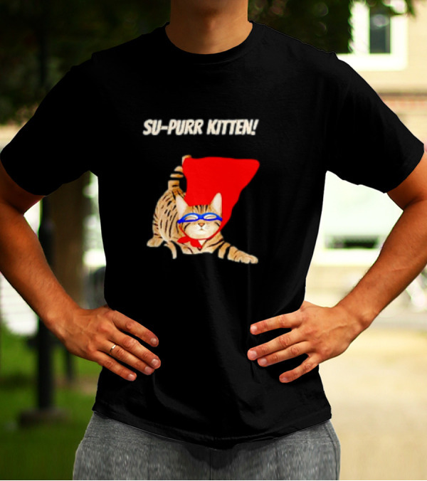 Su-Purr Kitten Cute Super Hero Cat Meme With Red Cape And Mask T-Shirt