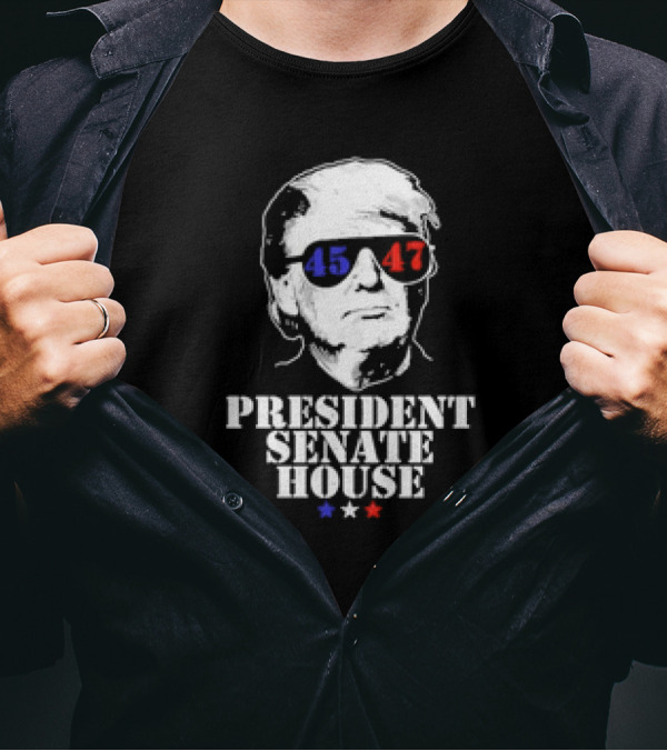 Trump 45 47 President Senate House Red Blue Stars T-Shirt