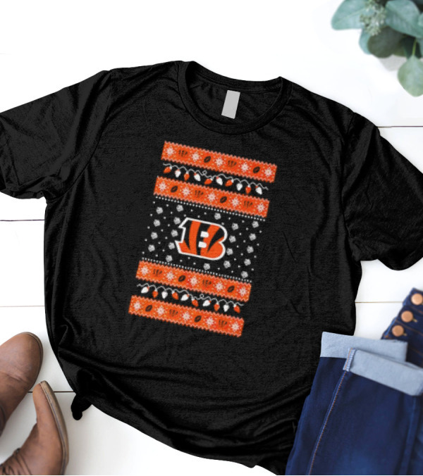 Cincinnati Bengals Holiday Lights Ugly Christmas T-Shirt